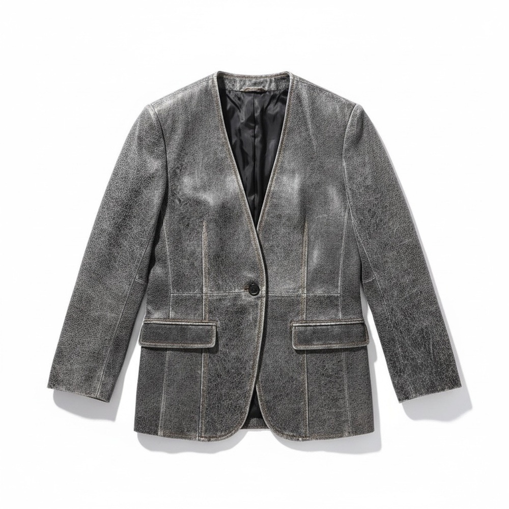 Grey textured genuine leather blazer size EU 34 Scandinavian designer NWT